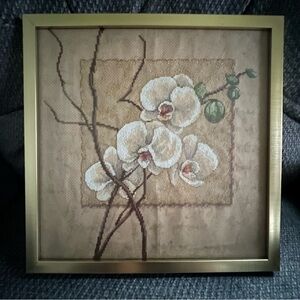 Framed Hand Stitched Orchids